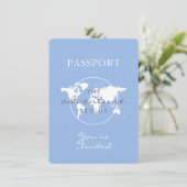 Invitation Baby shower Passport Voyage Thème Dusty Blue (Debout devant)