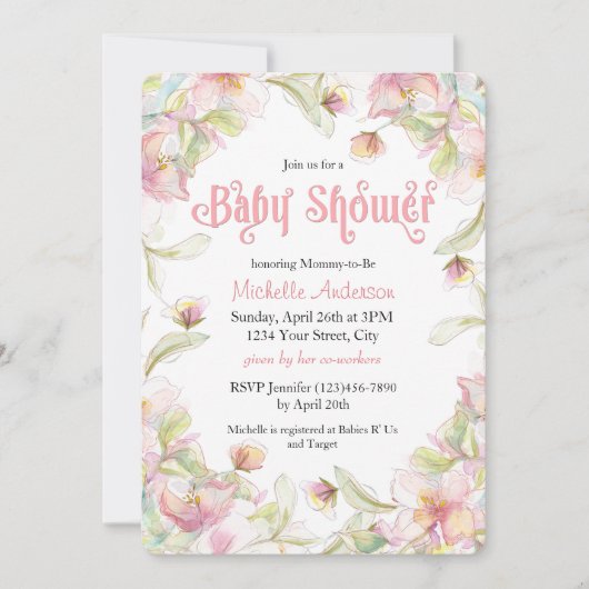 Invitation Baby shower pastel à l'aquarelle Floral (Devant)