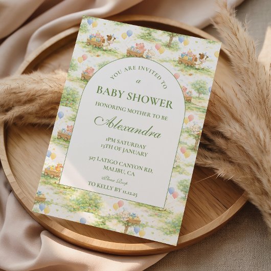 Invitation Baby Shower Pastel Animaux de Ferme Rustique