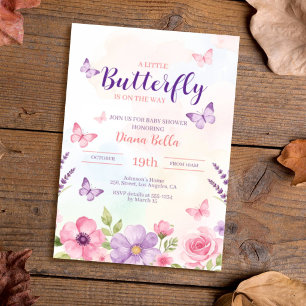 Invitation Baby Shower Pastel Aquarelle Papillon