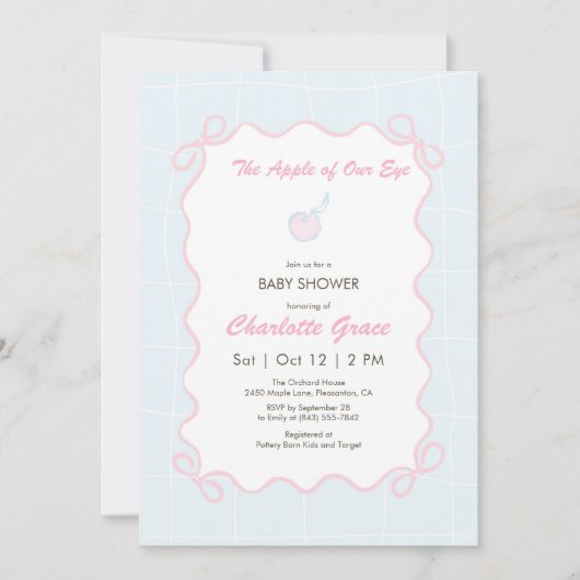 Invitation Baby shower Pastel Blue Apple (Devant)