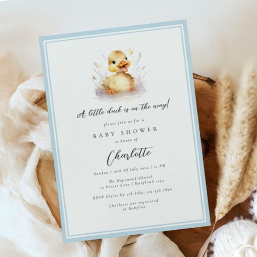 Invitation Baby shower Pastel Blue Little Duck