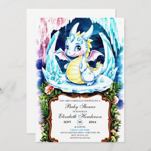 Invitation Baby shower Pastel Editable Dragon (Devant / Derrière)