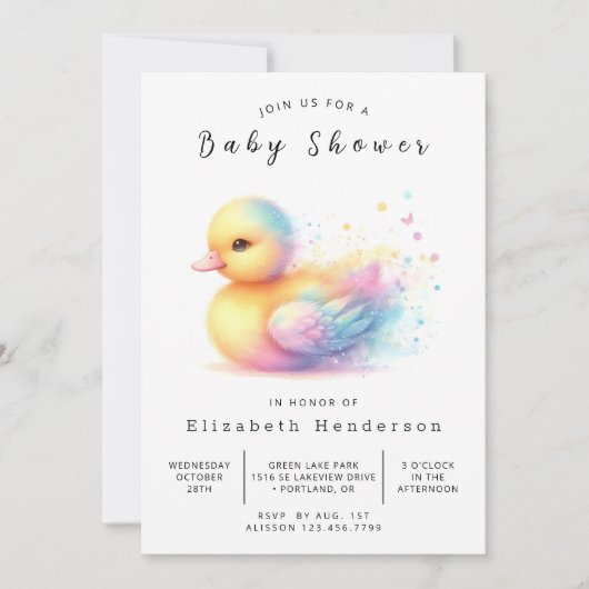 Invitation Baby shower Pastel Editable Duck (Devant)