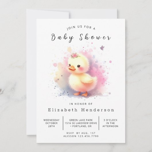 Invitation Baby shower Pastel Editable Duck (Devant)