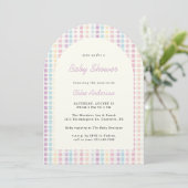 Invitation Baby shower Pastel En vichy Rainbow Colors (Debout devant)