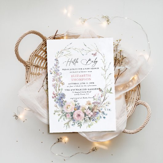 Invitation Baby shower Pastel Enchanted Garden Bird Butterfly