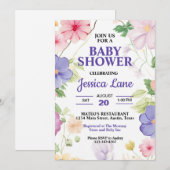 Invitation Baby shower pastel Fleur sauvage rose et lavande (Devant / Derrière)