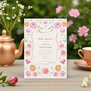 Invitation baby shower pastel Floral coquette Floral