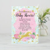Invitation Baby shower Pastel Gold Unicorn (Debout devant)