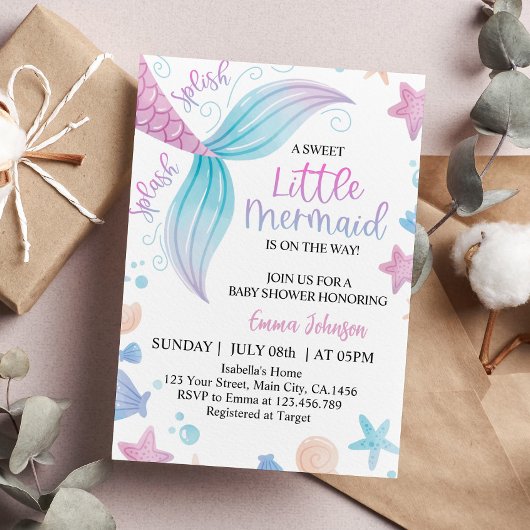 Invitation Baby shower Pastel Little Mermaid