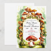 Invitation Baby shower Pastel Little Mushroom (Devant / Derrière)