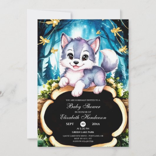 Invitation Baby shower Pastel Little Wolf (Devant)