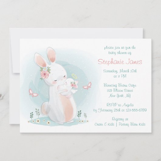 Invitation Baby shower Pastel Mère et Bébé Lapin (Devant)