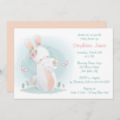 Invitation Baby shower Pastel Mère et Bébé Lapin (Devant / Derrière)