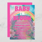 Invitation Baby shower Pastel Pink Arc en ciel et Fleurs (Devant / Derrière)