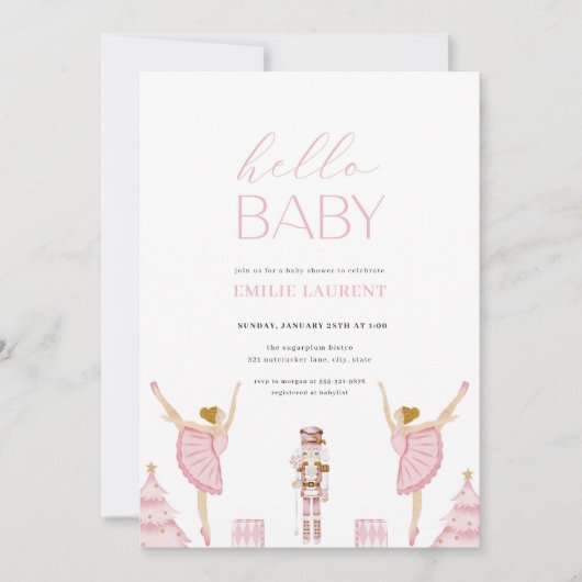Invitation Baby shower Pastel Pink Nutcracker (Devant)