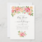 Invitation Baby shower Pastel Pink Watercolor Peonies (Devant)
