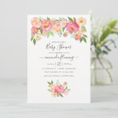 Invitation Baby shower Pastel Pink Watercolor Peonies (Debout devant)