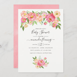 Invitation Baby shower Pastel Pink Watercolor Peonies