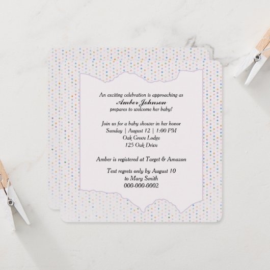 Invitation Baby Shower Pastel Points Ronds (Devant/Arrière en situation)