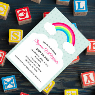 Invitation Baby shower Pastel Rainbow et Clouds