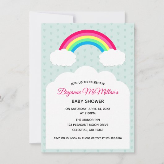 Invitation Baby shower Pastel Rainbow et Clouds (Devant)