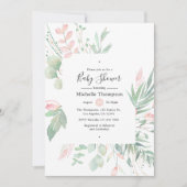 Invitation Baby Shower Pastel Rose et Verdure (Devant)