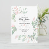 Invitation Baby Shower Pastel Rose et Verdure (Debout devant)