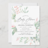 Invitation Baby Shower Pastel Rose et Verdure (Devant)