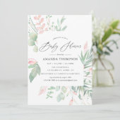 Invitation Baby Shower Pastel Rose et Verdure (Debout devant)