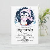 Invitation Baby shower Pastel Snow Penguin (Debout devant)