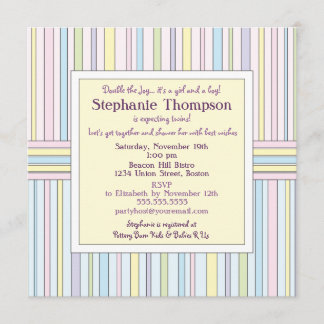 Invitation Baby shower Pastel Stripes Twins