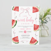 Invitation Baby Shower Pastèque à Ruban Rose (Debout devant)