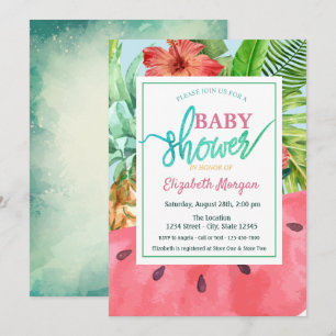 Invitation Baby Shower Pastèque Feuilles de Palmier à Ananas