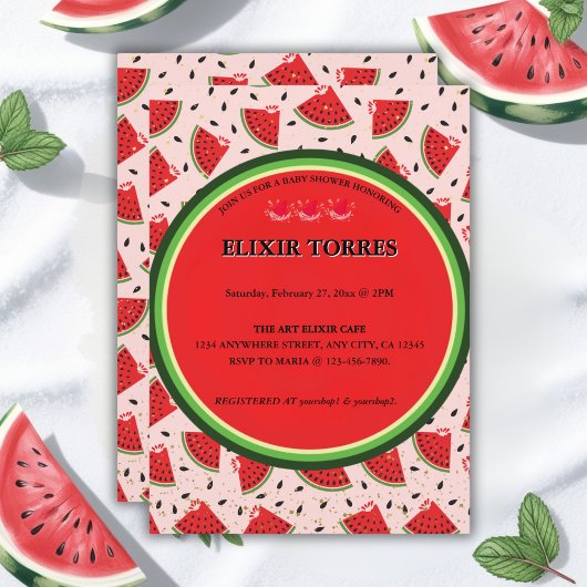Invitation Baby Shower Pastèque Moderne Pailletée Unique
