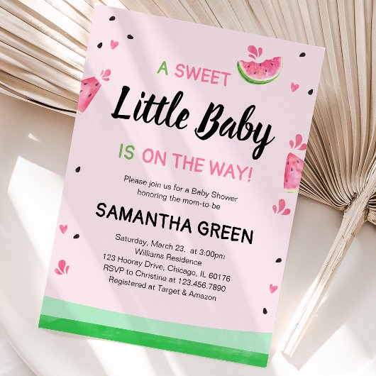 Invitation Baby-Shower Pastèque Rose