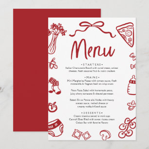 Invitation Baby Shower Pâtes Pizza Dessinée à la Main Rouge I