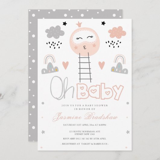 Invitation Baby shower Pathway to the Moon Oh Baby (Devant / Derrière)