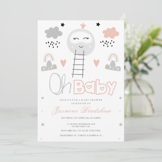 Invitation Baby shower Pathway to the Moon Oh Baby (Debout devant)