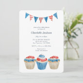 Invitation Baby shower patriotique rouge, blanc et bleu (Debout devant)