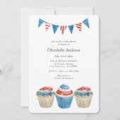 Invitation Baby shower patriotique rouge, blanc et bleu (Devant)