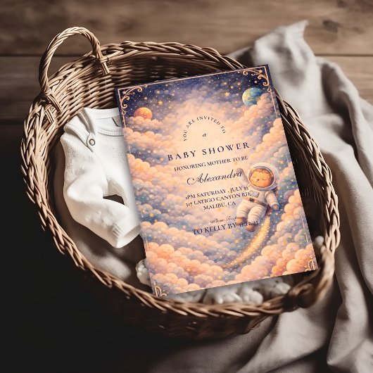 Invitation Baby Shower Paysage de Nuages Rêveur d'Astronaute