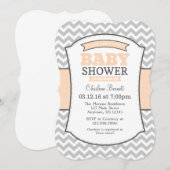 Invitation Baby shower Peach Grey Chevron (Devant / Derrière)