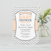 Invitation Baby shower Peach Grey Chevron (Debout devant)