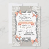 Invitation Baby shower Peach Parties scintillant Bow Twins Gi (Devant)