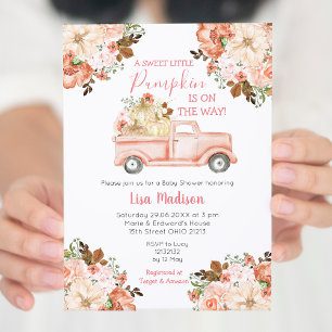 Invitation Baby shower Peach Peach Truck rose