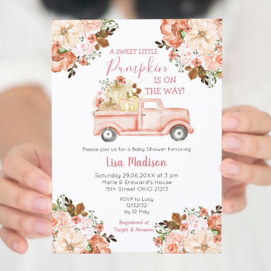 Invitation Baby shower Peach Peach Truck rose