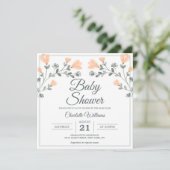 Invitation Baby shower Peach Sage Vert Fleurs délicates (Debout devant)