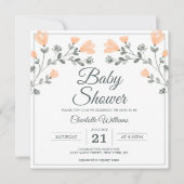Invitation Baby shower Peach Sage Vert Fleurs délicates (Devant)